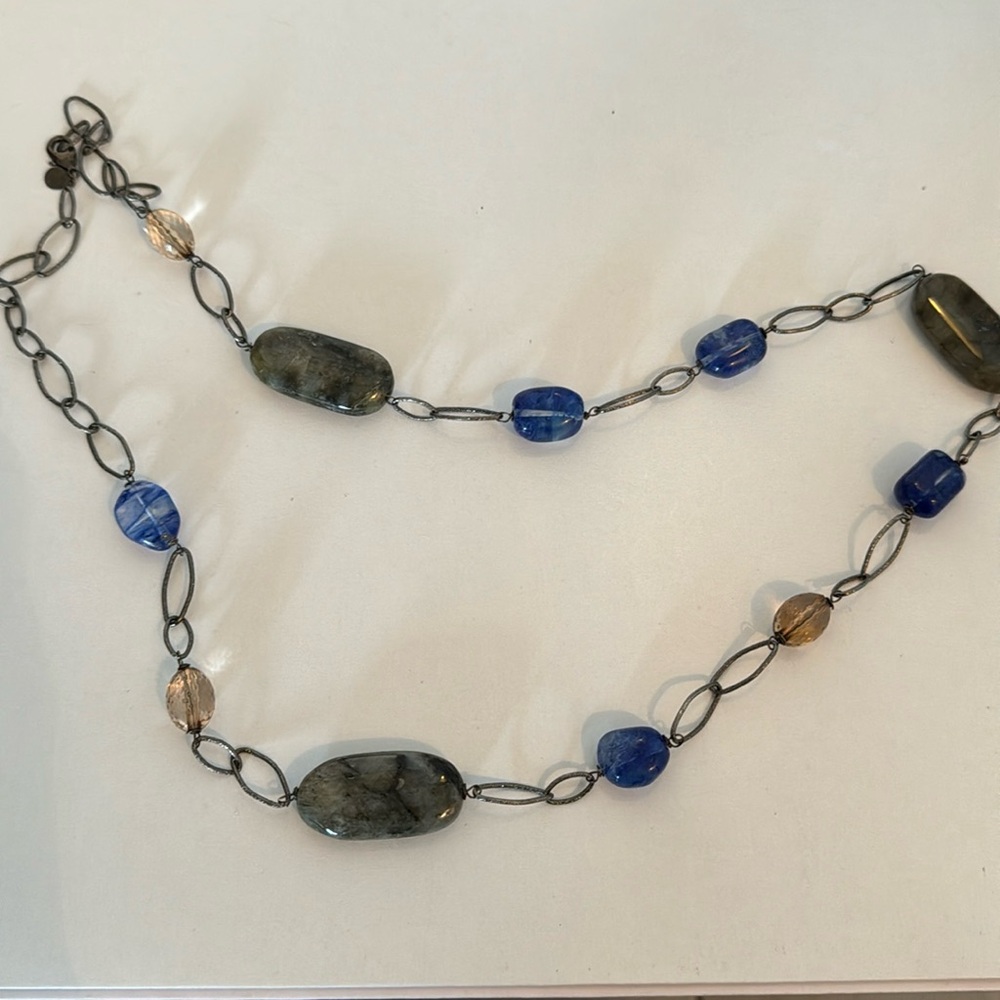 Alexis Bittar Long Open Link Necklace Stone Art Glass